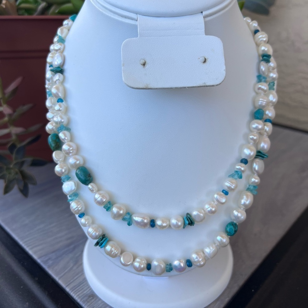 Honora cultured freshwater pearl and turquoise necklace